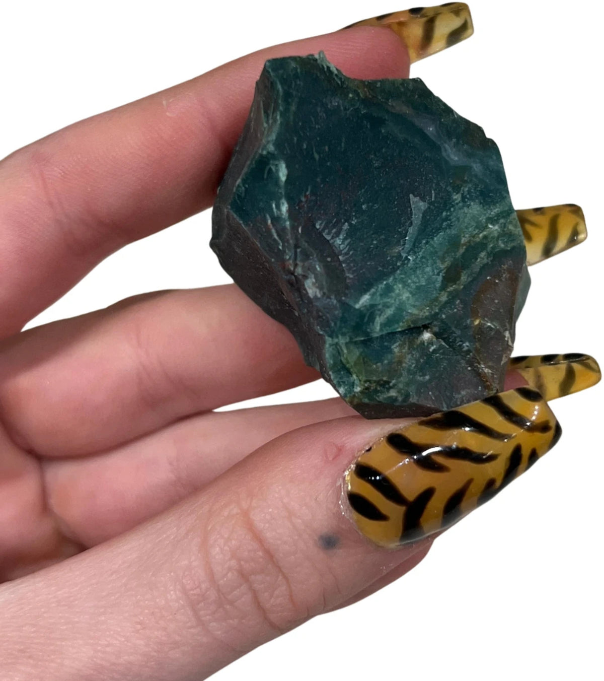 Heliotrop grön sten i ask, ca 4 cm