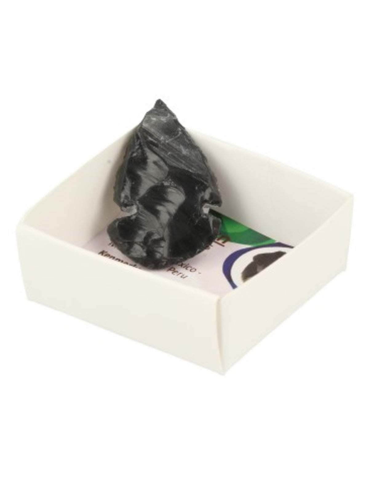 Obsidian spjutspets i ask, svart, 4,5 x 2,5 cm