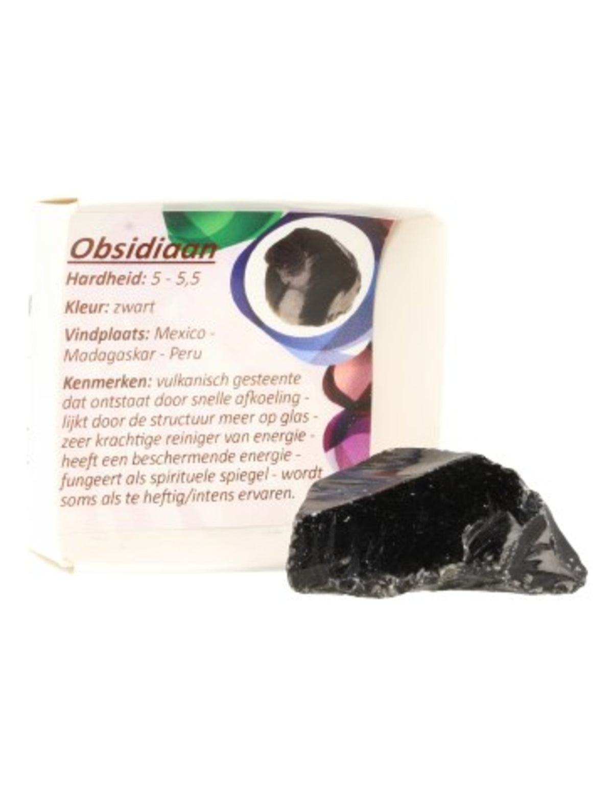 Obsidian rå sten i ask, svart, ca 4 cm