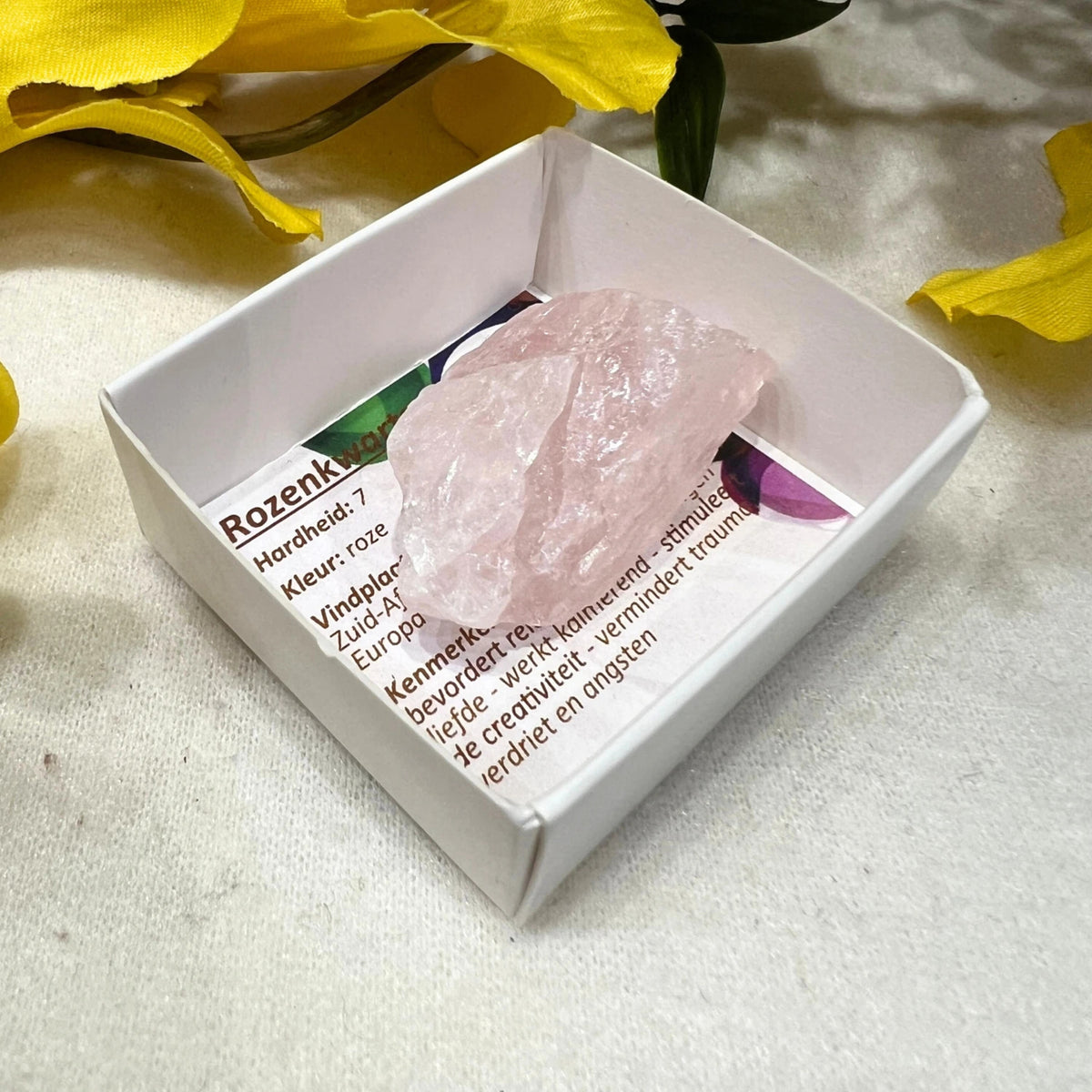 Rosenkvarts kristall i ask, rå, rosa