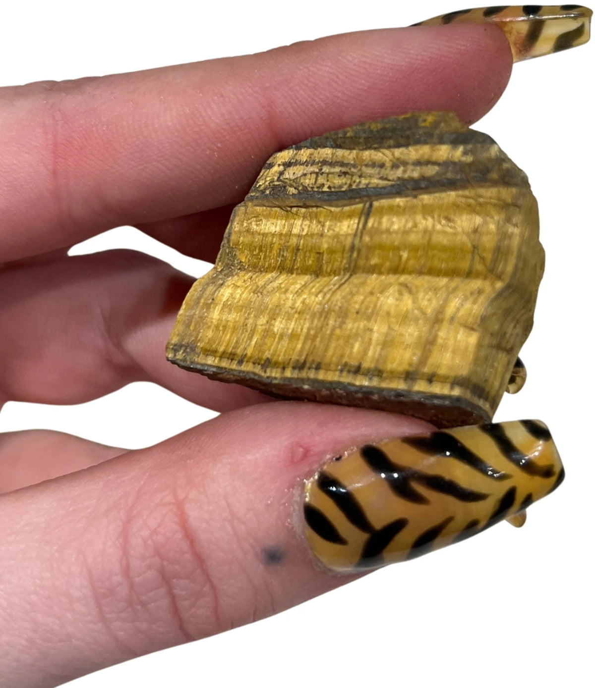 Tigeröga rå sten i ask, ca 4 cm
