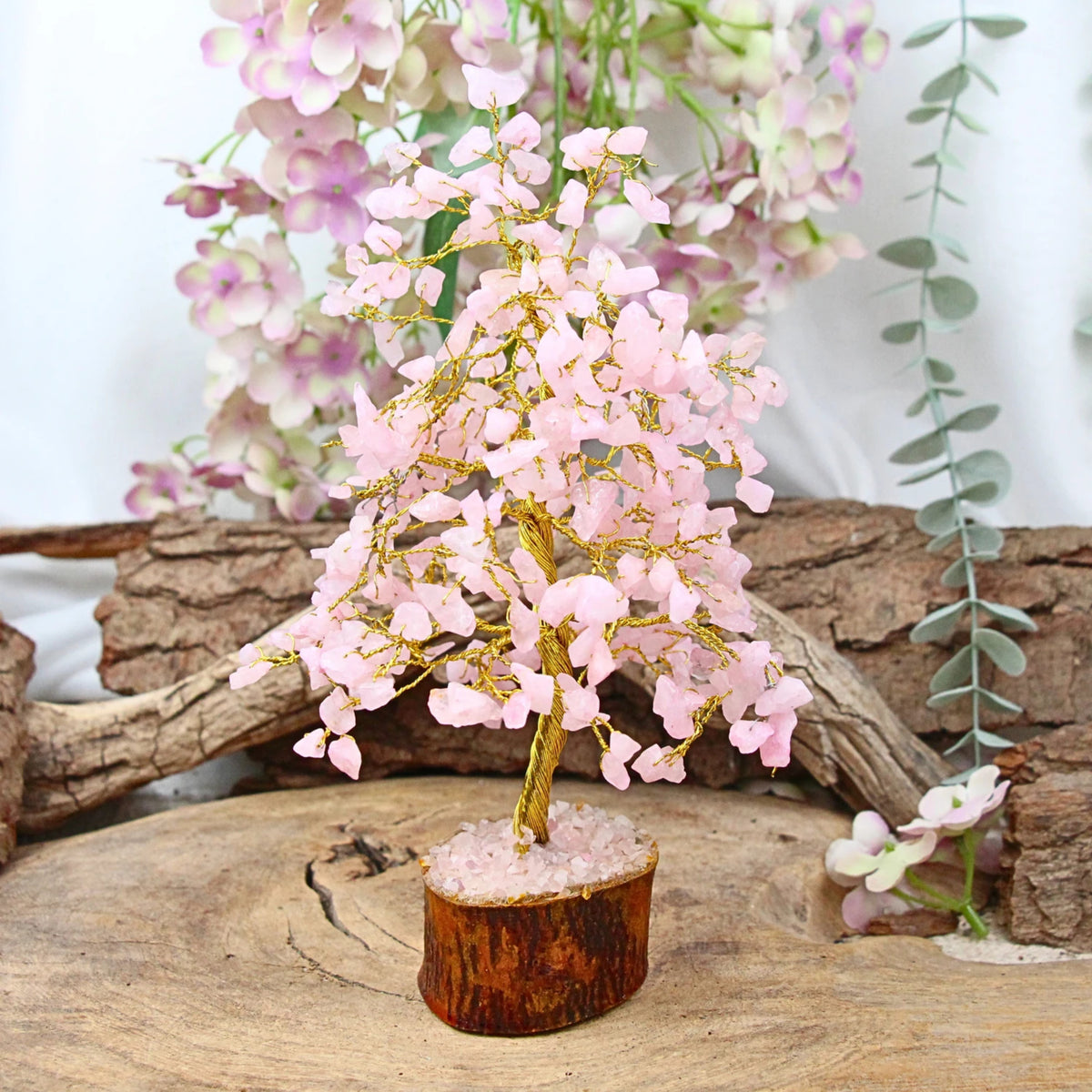 Rosenkvarts stenträd, 23 cm, ca 300 stenar