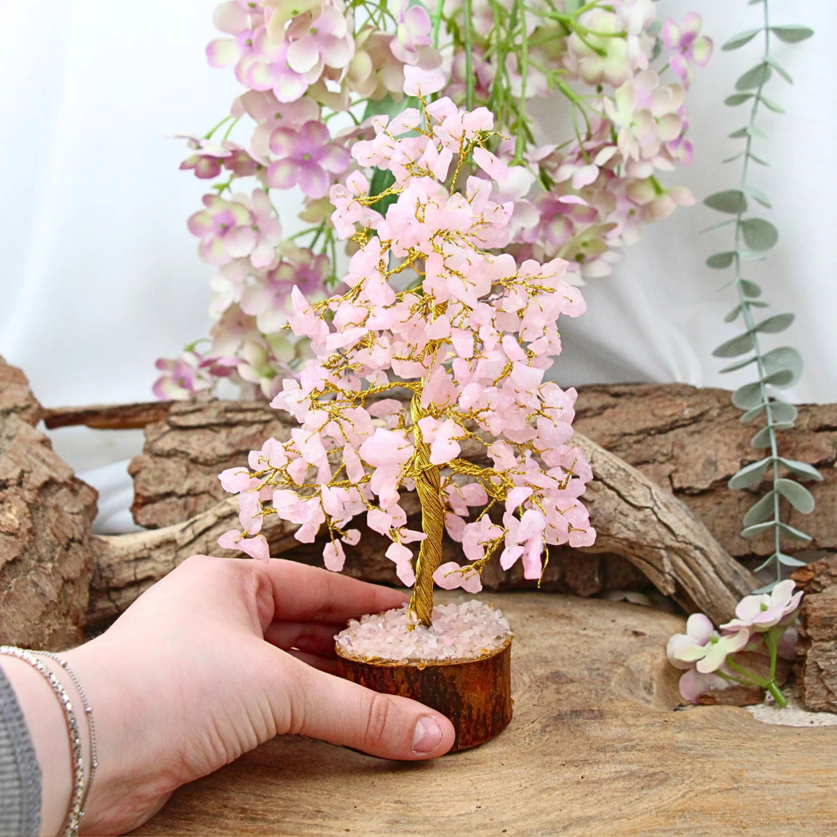 Rosenkvarts stenträd, 23 cm, ca 300 stenar