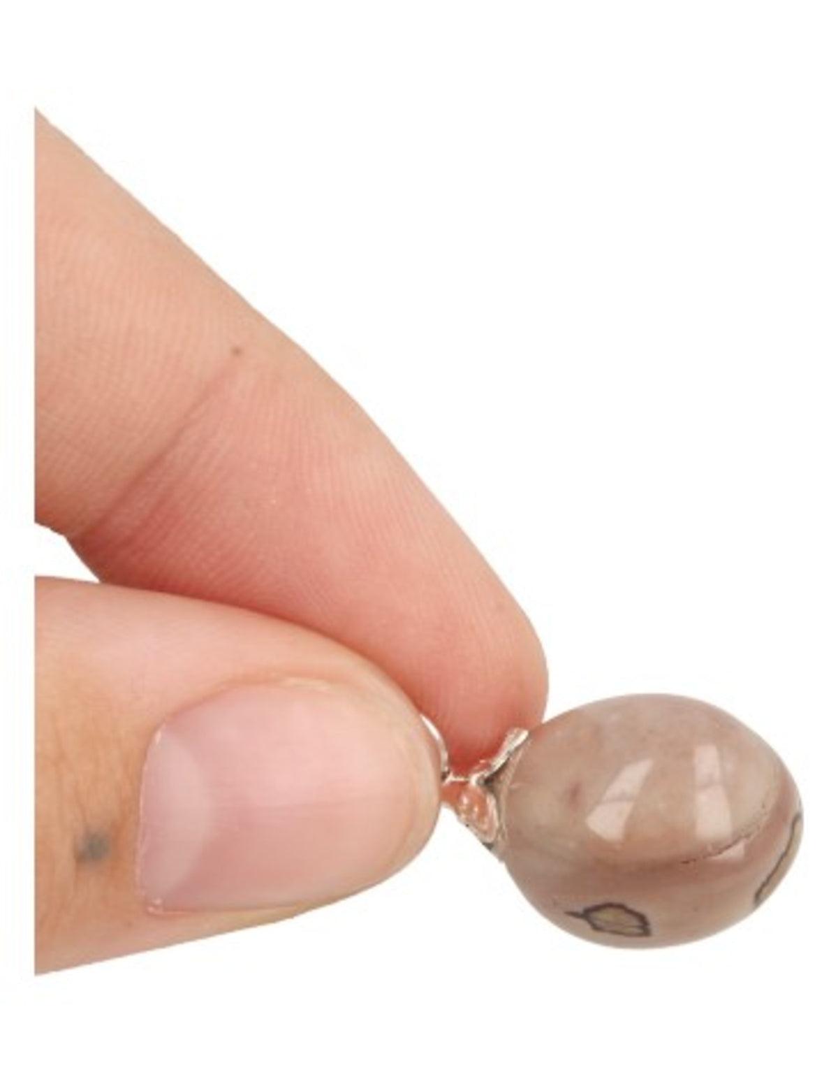 Jaspis hänge, chokladbrun, försilvrad hätta, 1,5 cm