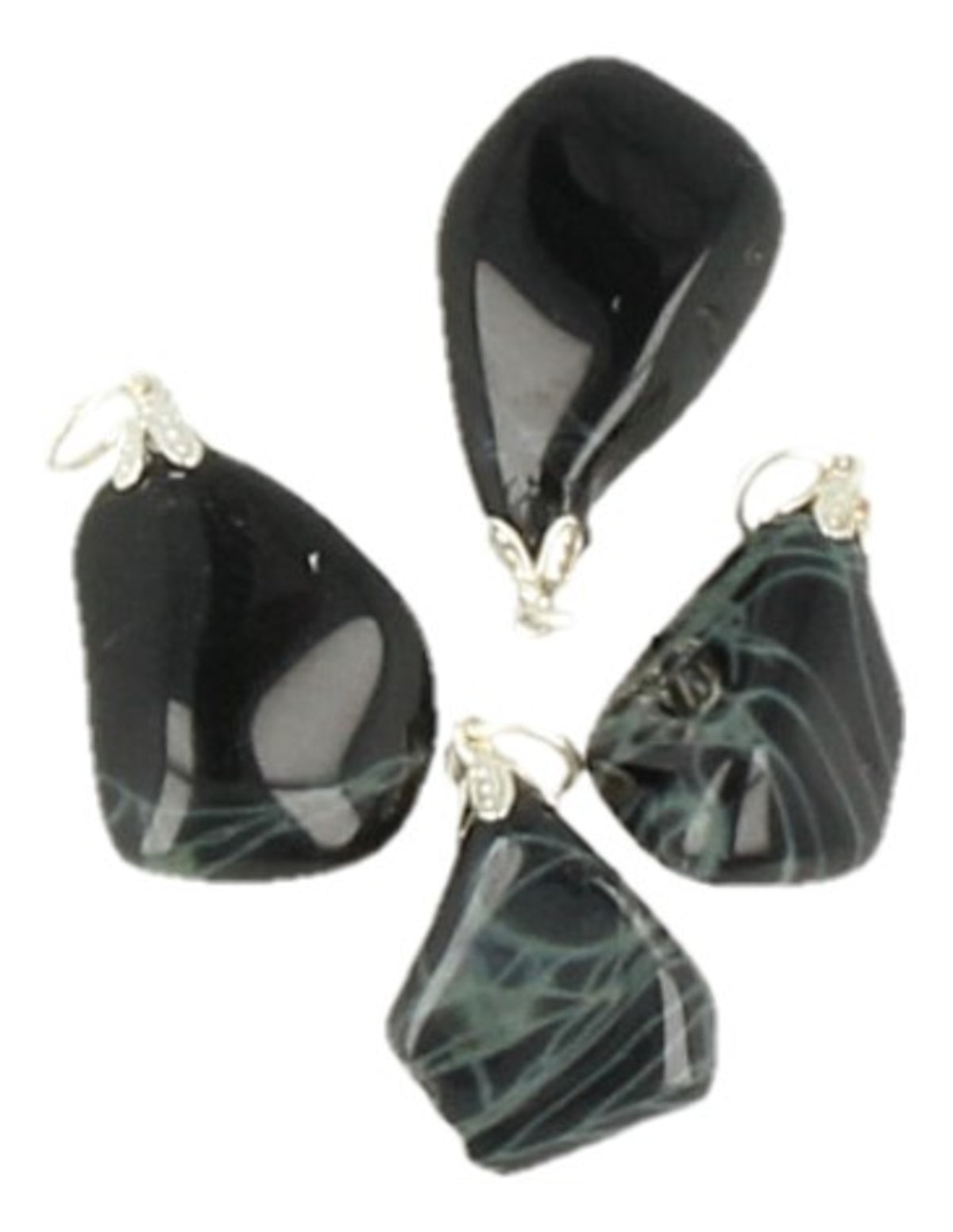 Obsidian hänge, svart med vita mönster, spindelnät, 2,5 cm