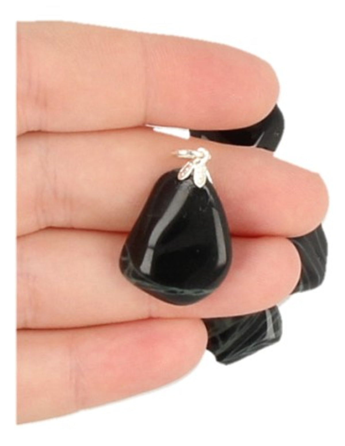 Obsidian hänge, svart med vita mönster, spindelnät, 2,5 cm