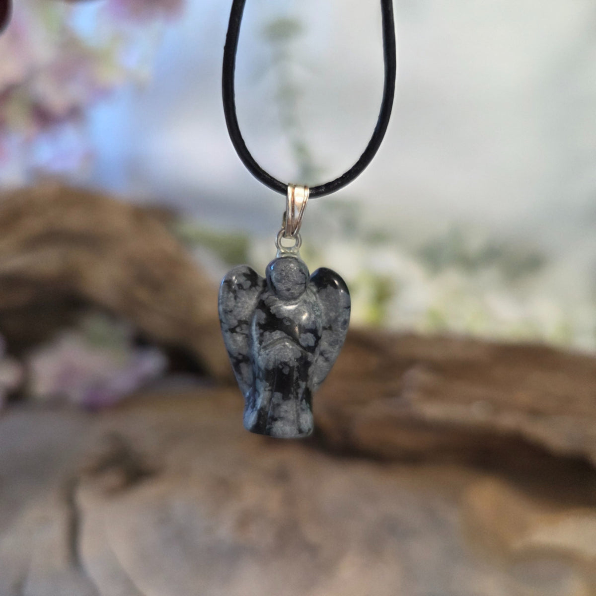 Obsidian ängel hänge, snöflinga, 20 mm