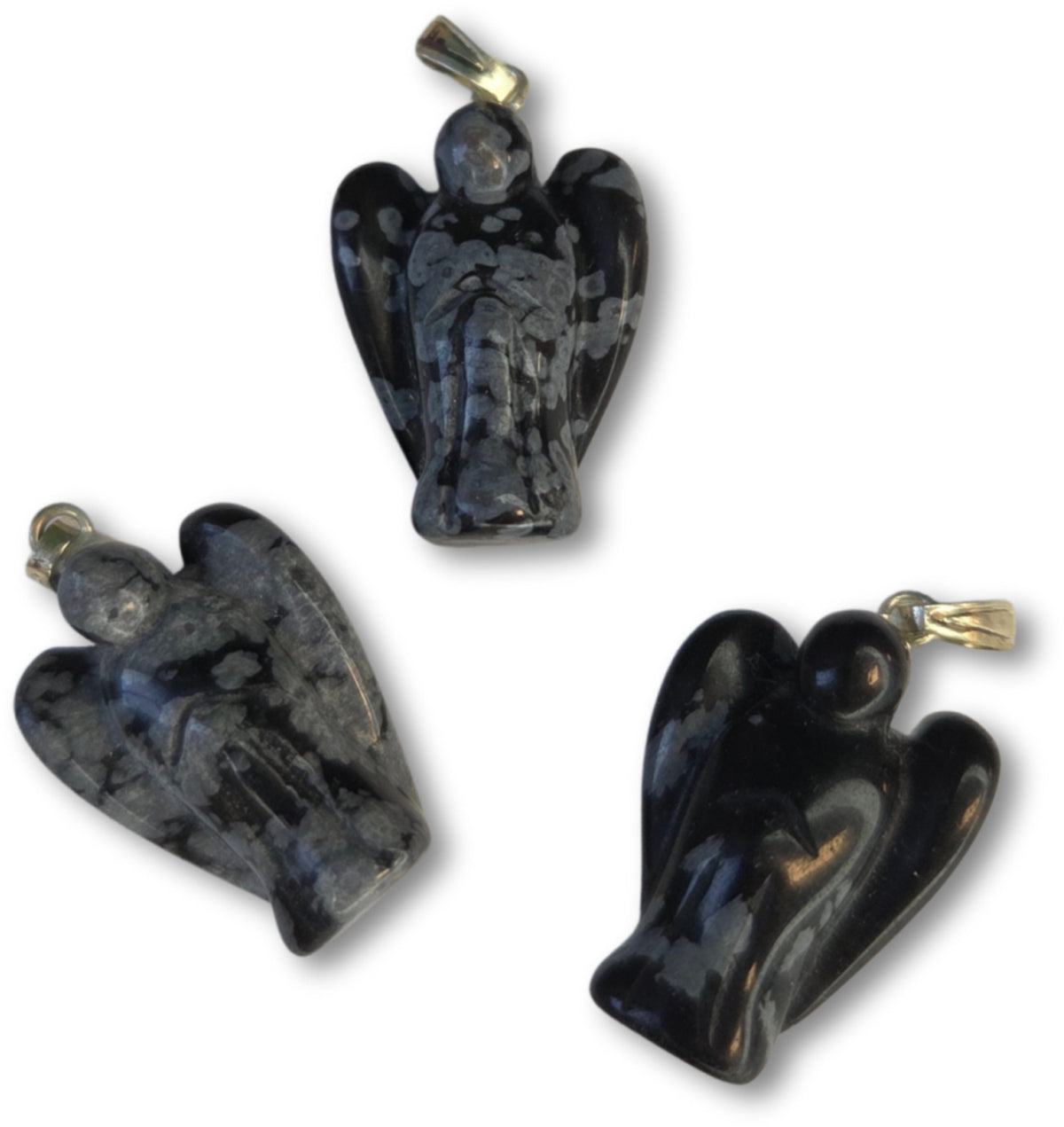 Obsidian ängel hänge, snöflinga, 20 mm