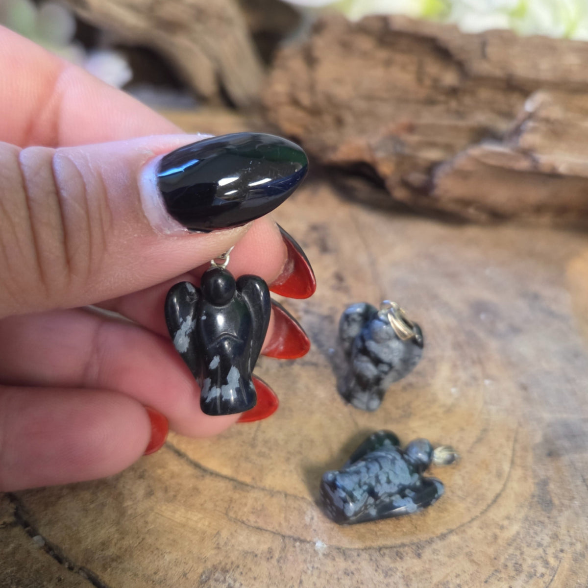 Obsidian ängel hänge, snöflinga, 20 mm