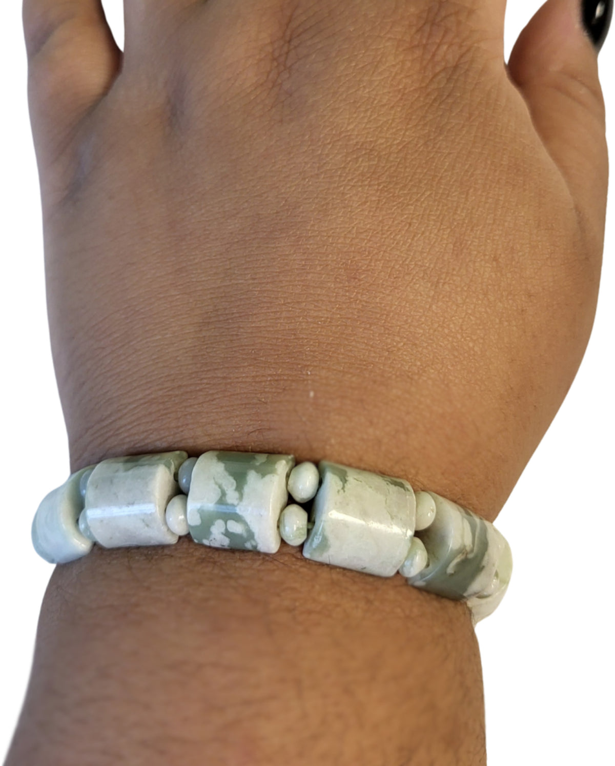 Serpentin armband, new jade, gröna pärlor, 18 cm