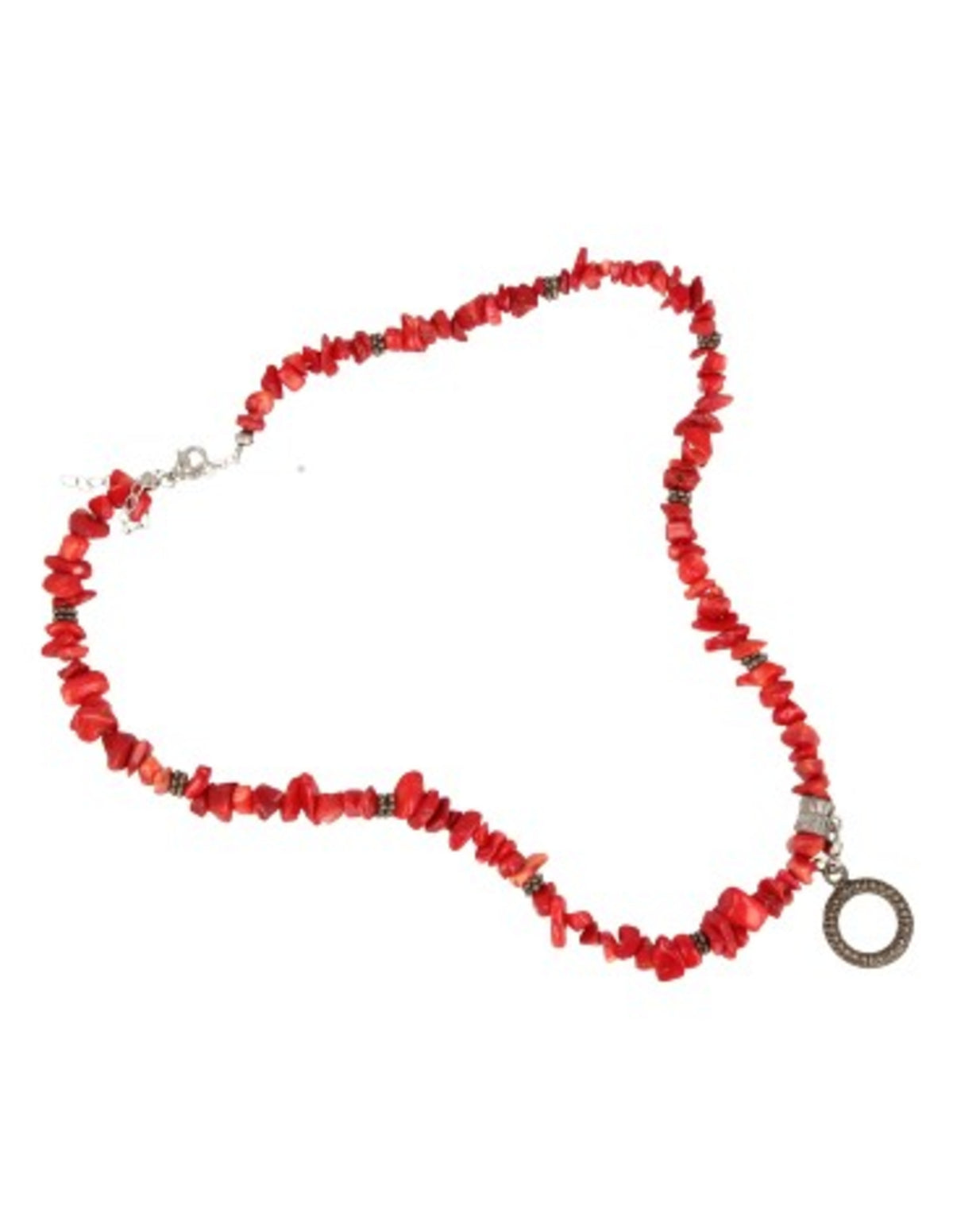 Korall halsband (imitation), mörkröd, 45 cm