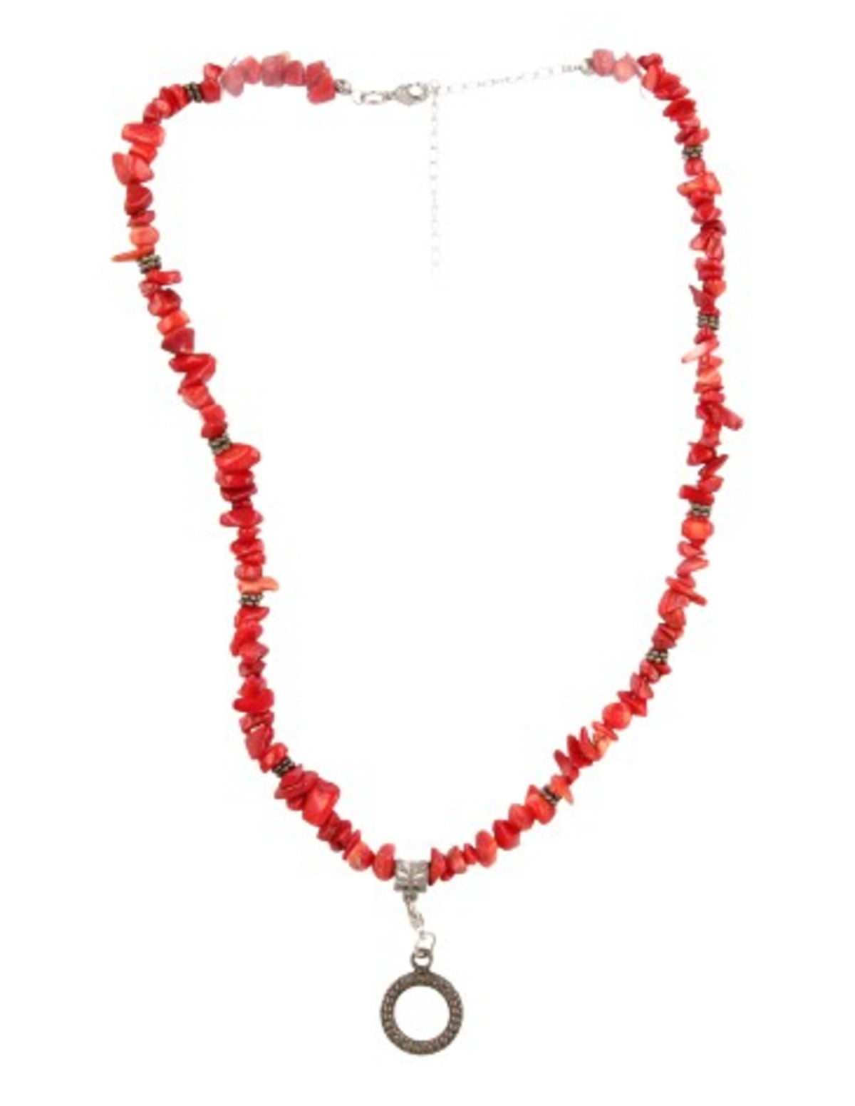 Korall halsband (imitation), mörkröd, 45 cm
