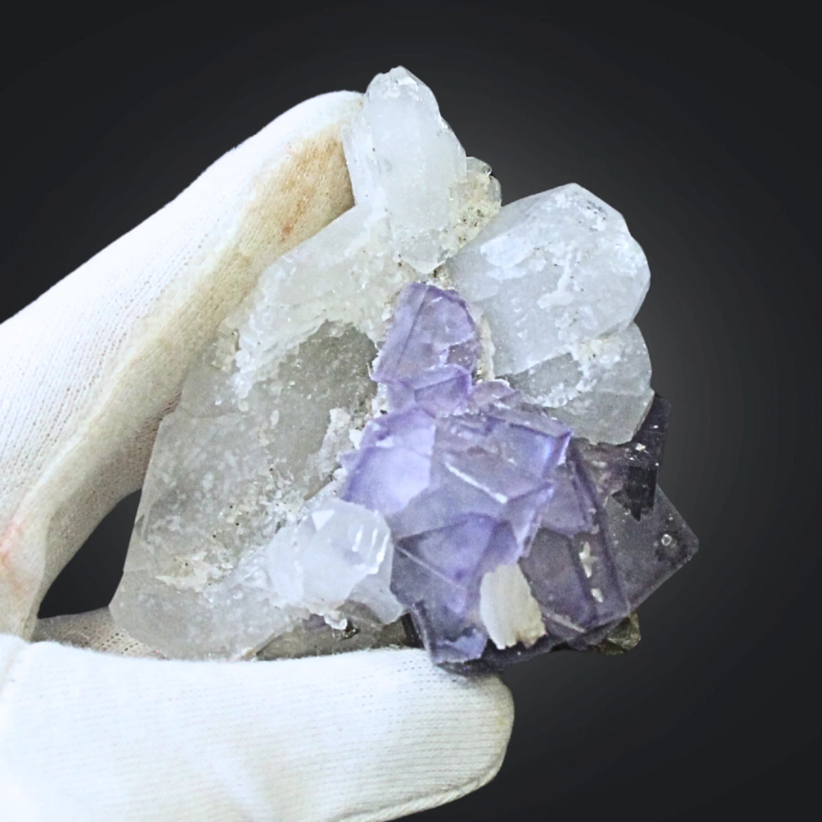 Fluorit, kalcit och galena på kvarts, 7,1 cm, nr 20