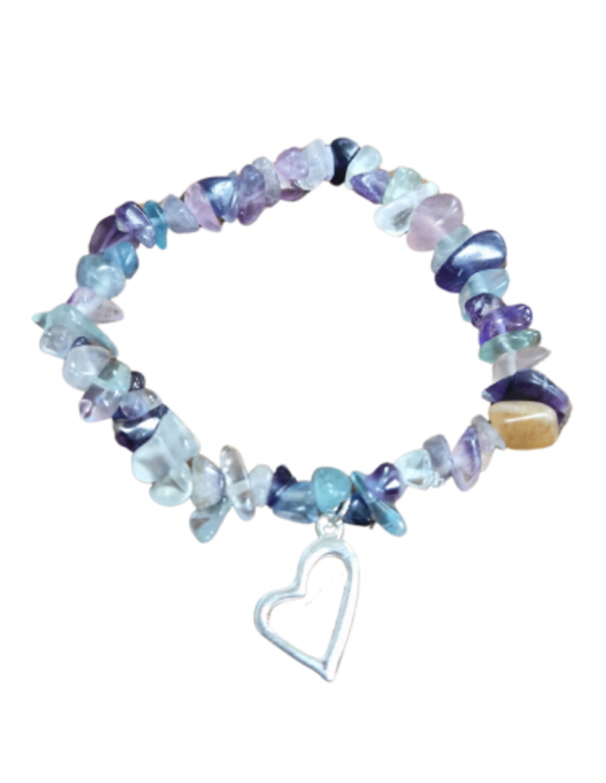 Fluorit armband med hjärtberlock, 18 cm