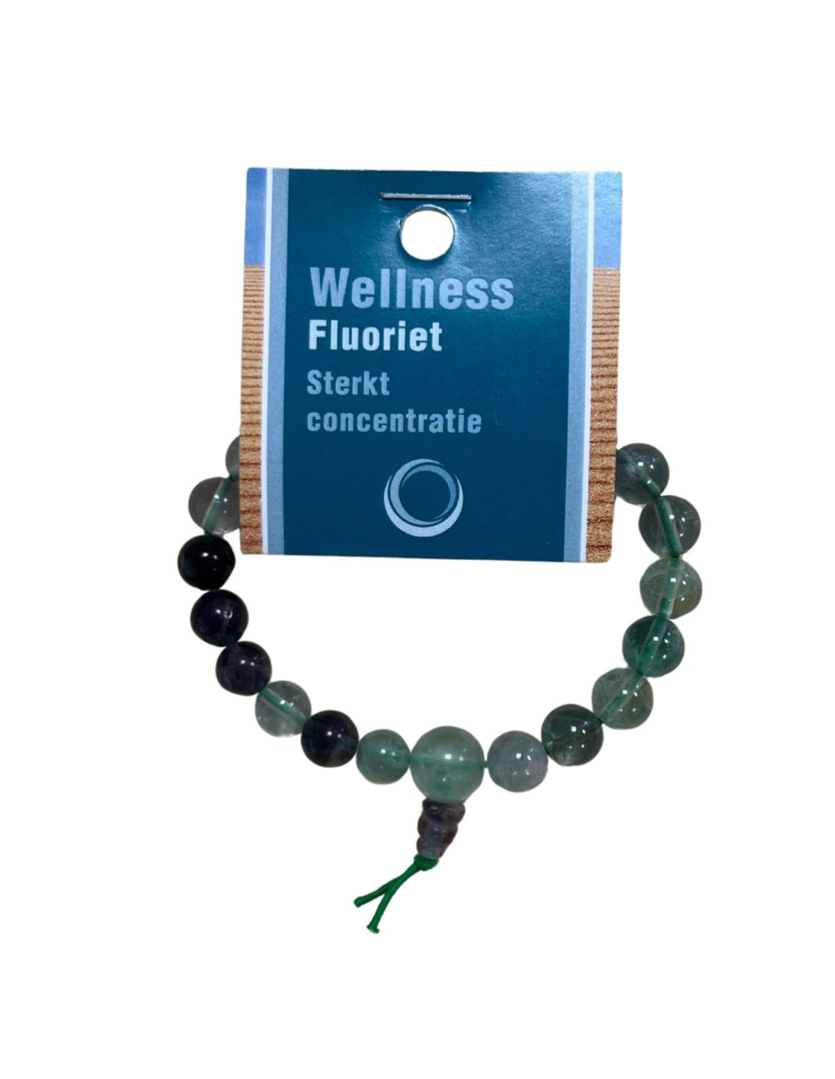 Fluorit powerbead armband, regnbåge, 8 mm, 18 cm, På kort