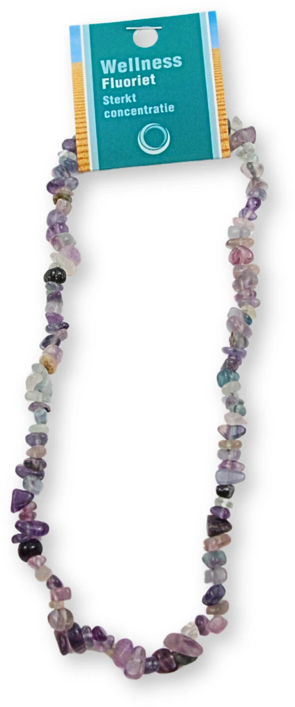 Fluorit halsband med splitstenar, 5 till 10 mm, På kort