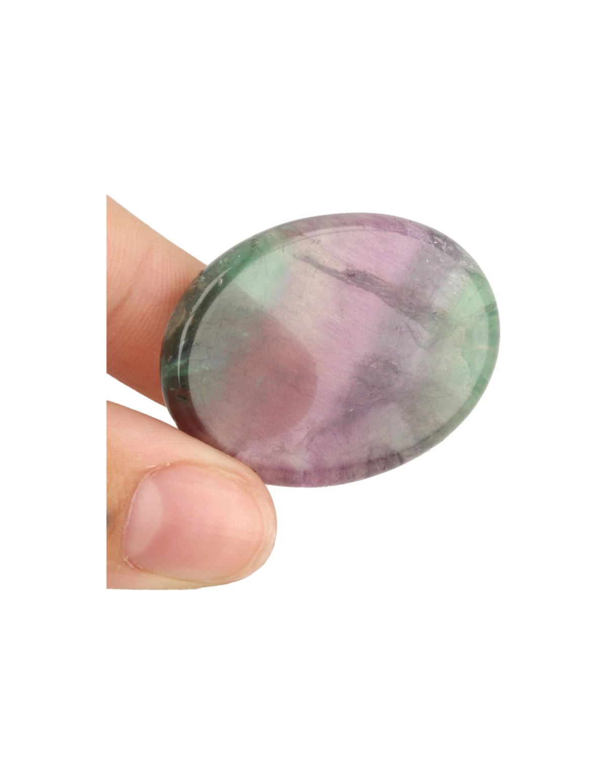 Fluorit trumlad ficksten, grön och lila, 3 till 4 cm