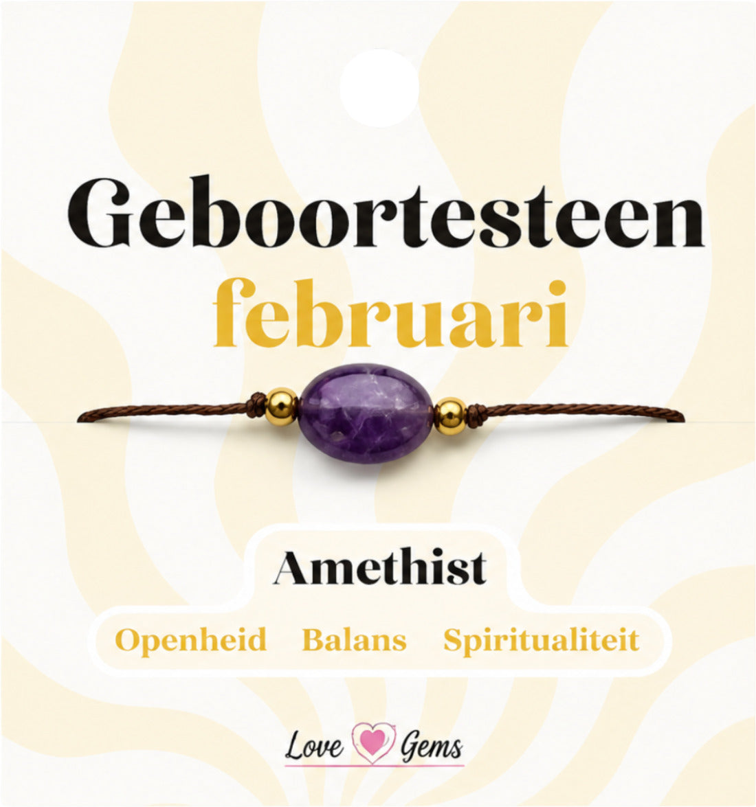 Ametist armband, februaris månadssten, justerbart