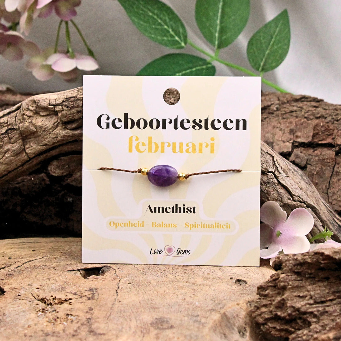 Ametist armband, februaris månadssten, justerbart