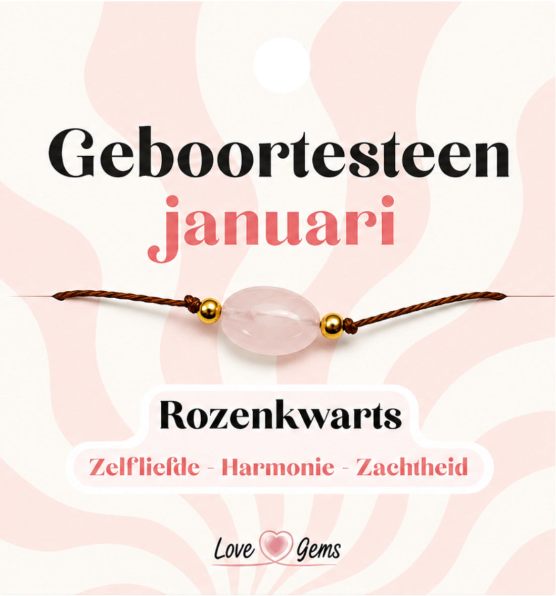 Rosenkvarts armband, januari, justerbart, 1 x 2 cm