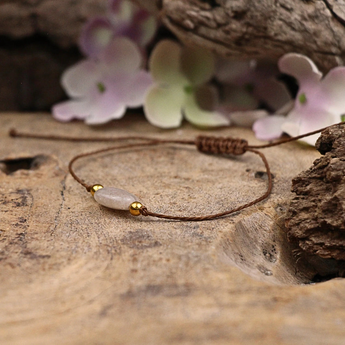 Rosenkvarts armband, januari, justerbart, 1 x 2 cm