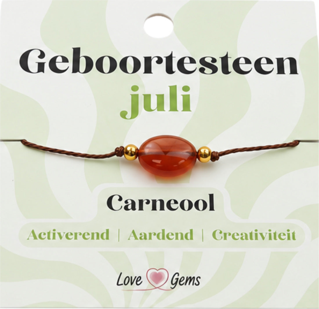 Karneol armband för juli, födelsesten, justerbart