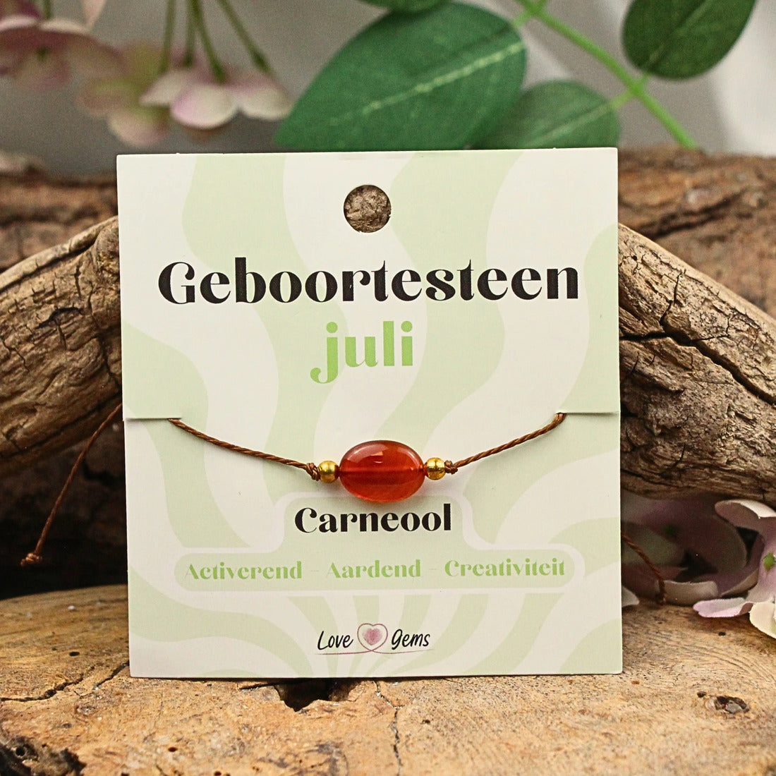 Karneol armband för juli, födelsesten, justerbart
