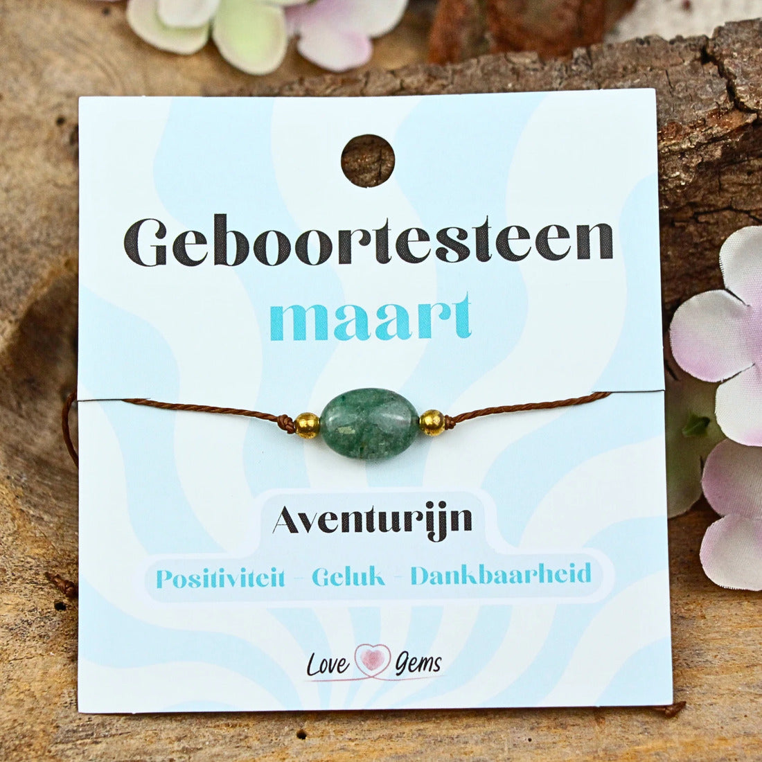 Aventurin armband, födelsesten mars, justerbart