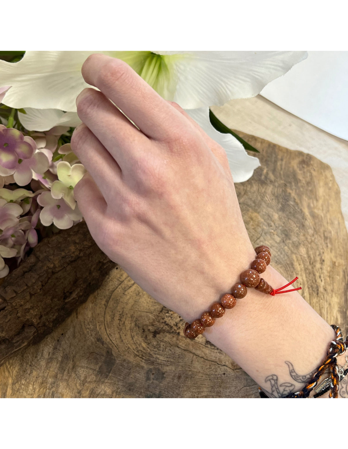 Guldsten powerbead armband, 8 mm, 18 cm (glas)