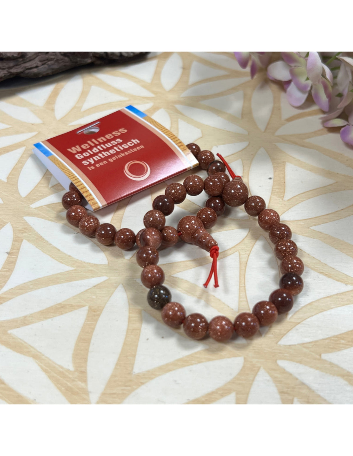 Guldsten powerbead armband, 8 mm, 18 cm (glas)