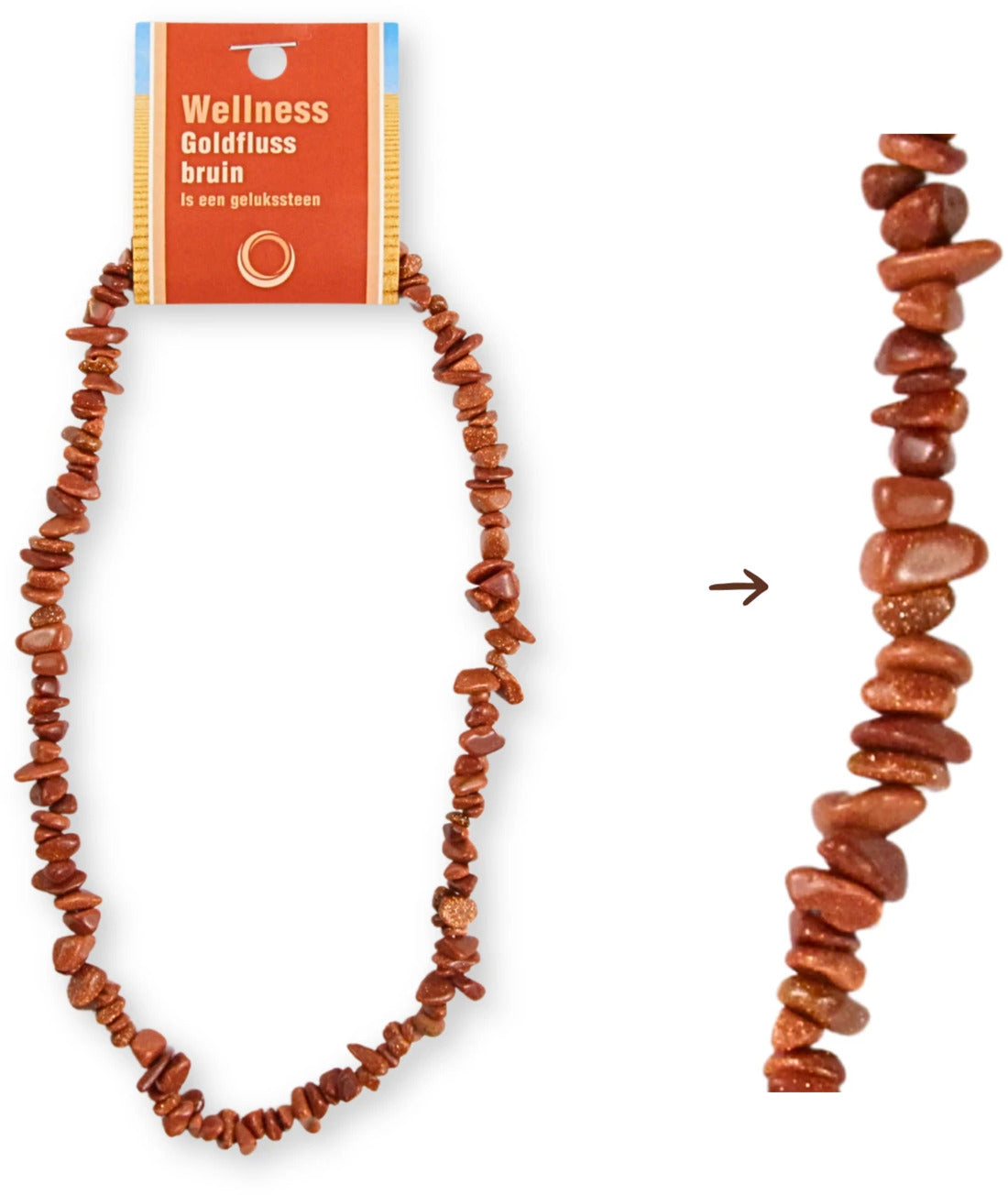 Guldsten halsband med splitstenar (glas), På kort