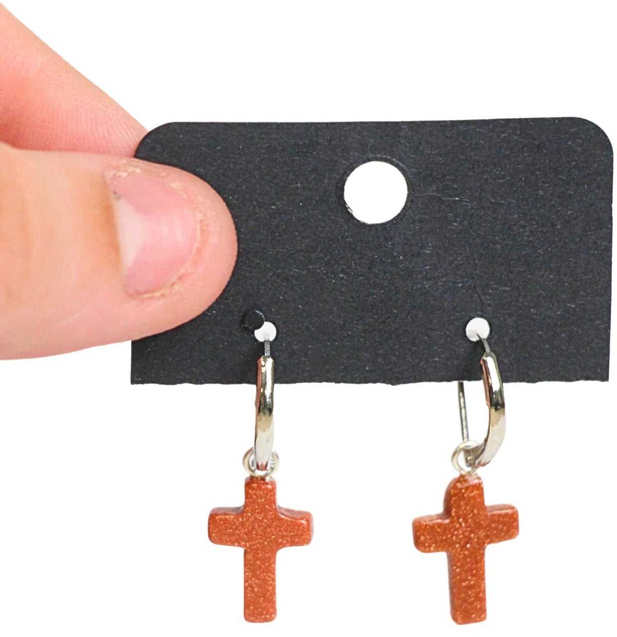 Guldsten örhängen, kors, 3 cm (glas)