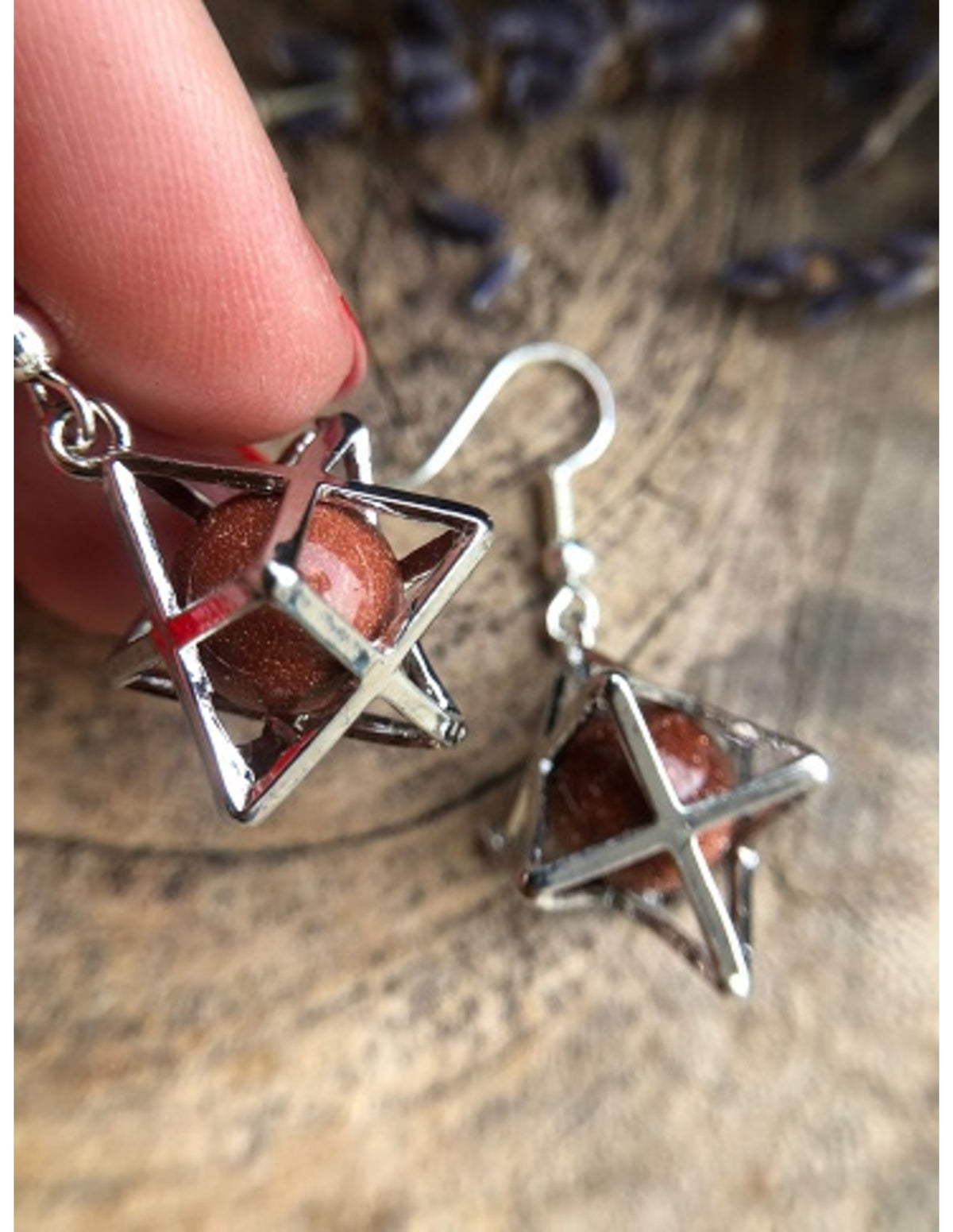 Guldsten smyckesset (glas): merkabah-hänge och örhängen