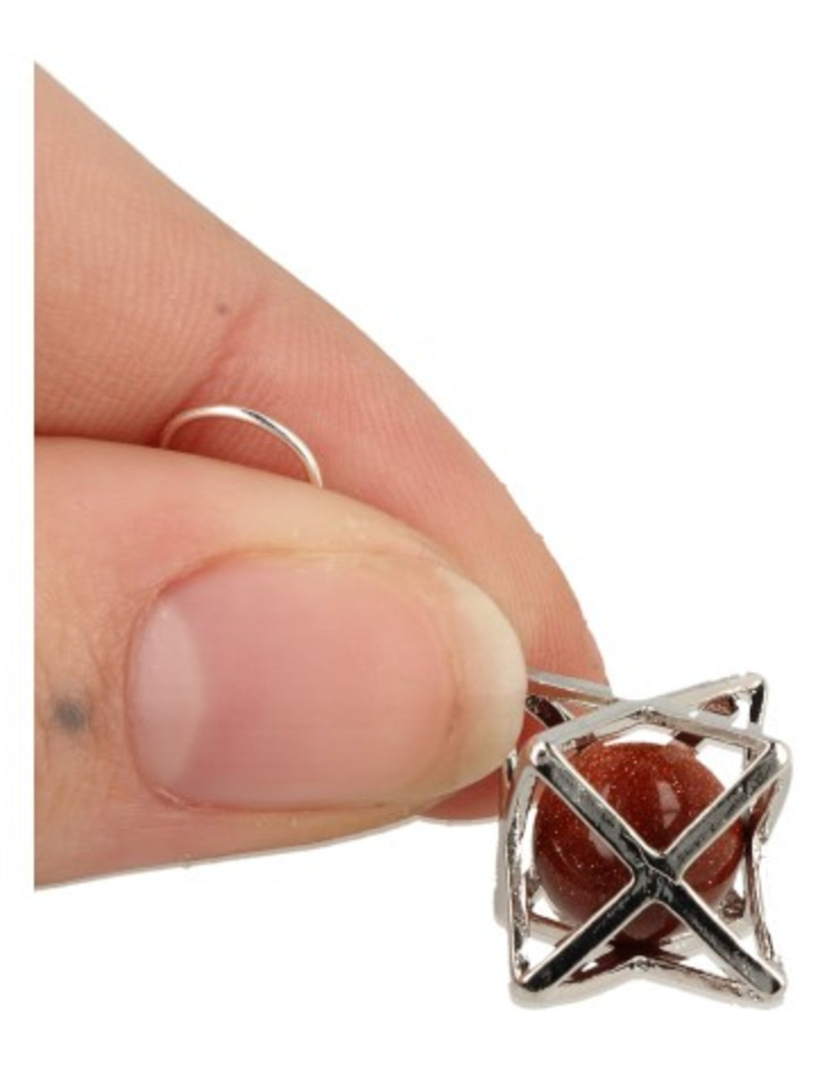 Guldsten örhängen med grön kula i merkabah-bur (glas)