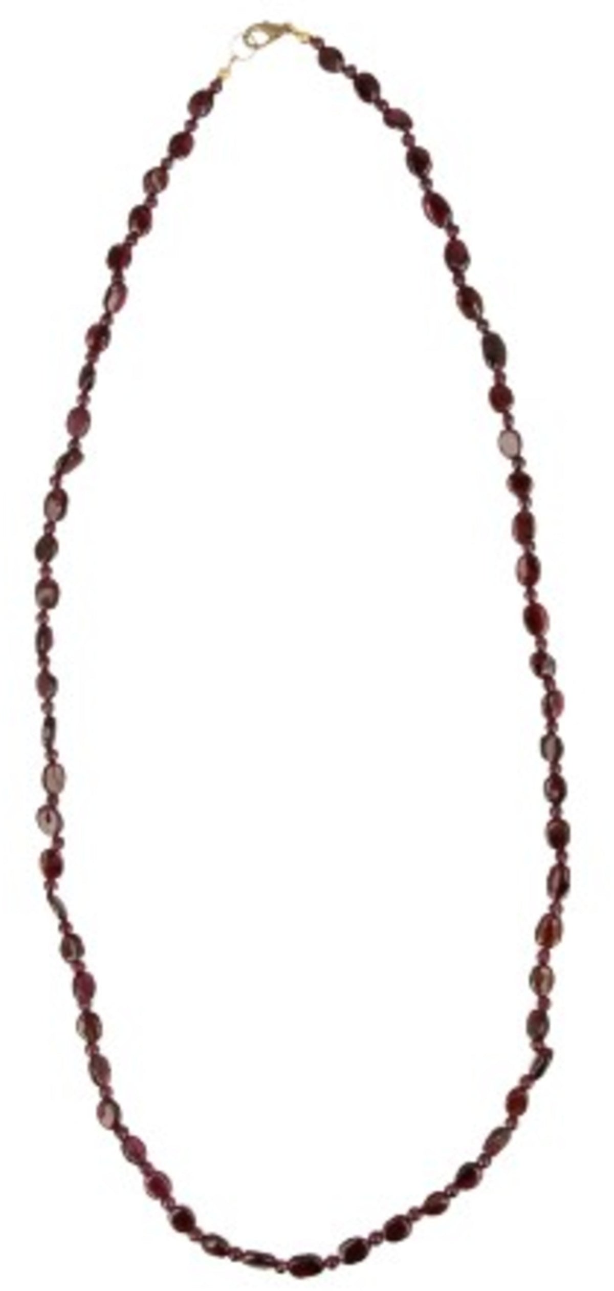 Granat halsband, långt, ovala och runda kulor, 70 cm