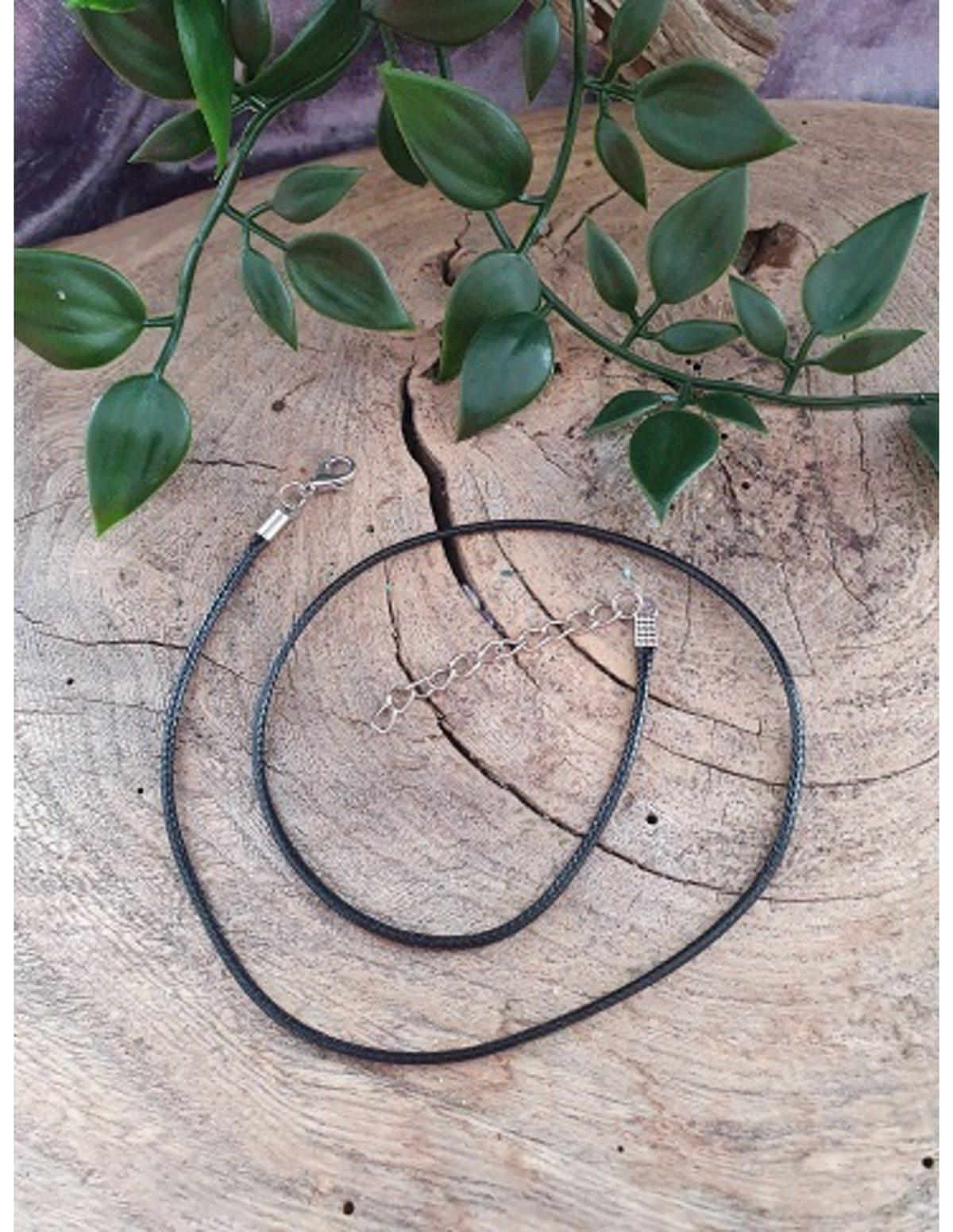Vaxsnöre halsband, svart, 1,5 mm, med förlängningskedja