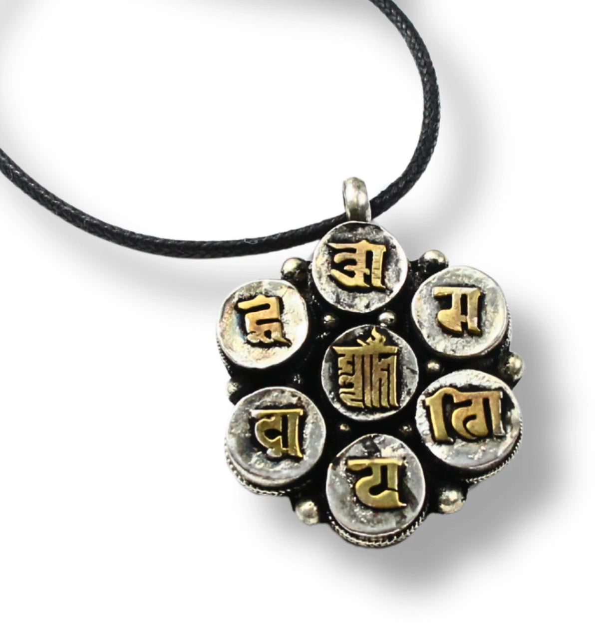 Kalachakra hänge i metall, mantra, 4,8 cm