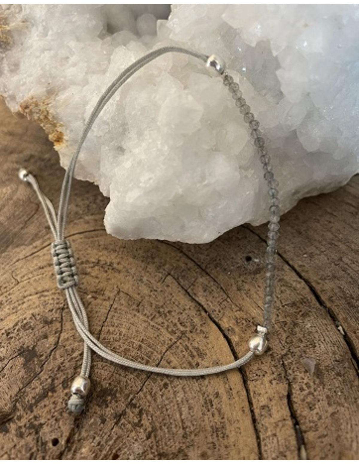 Labradorit armband med fyra pärlor, justerbar knut