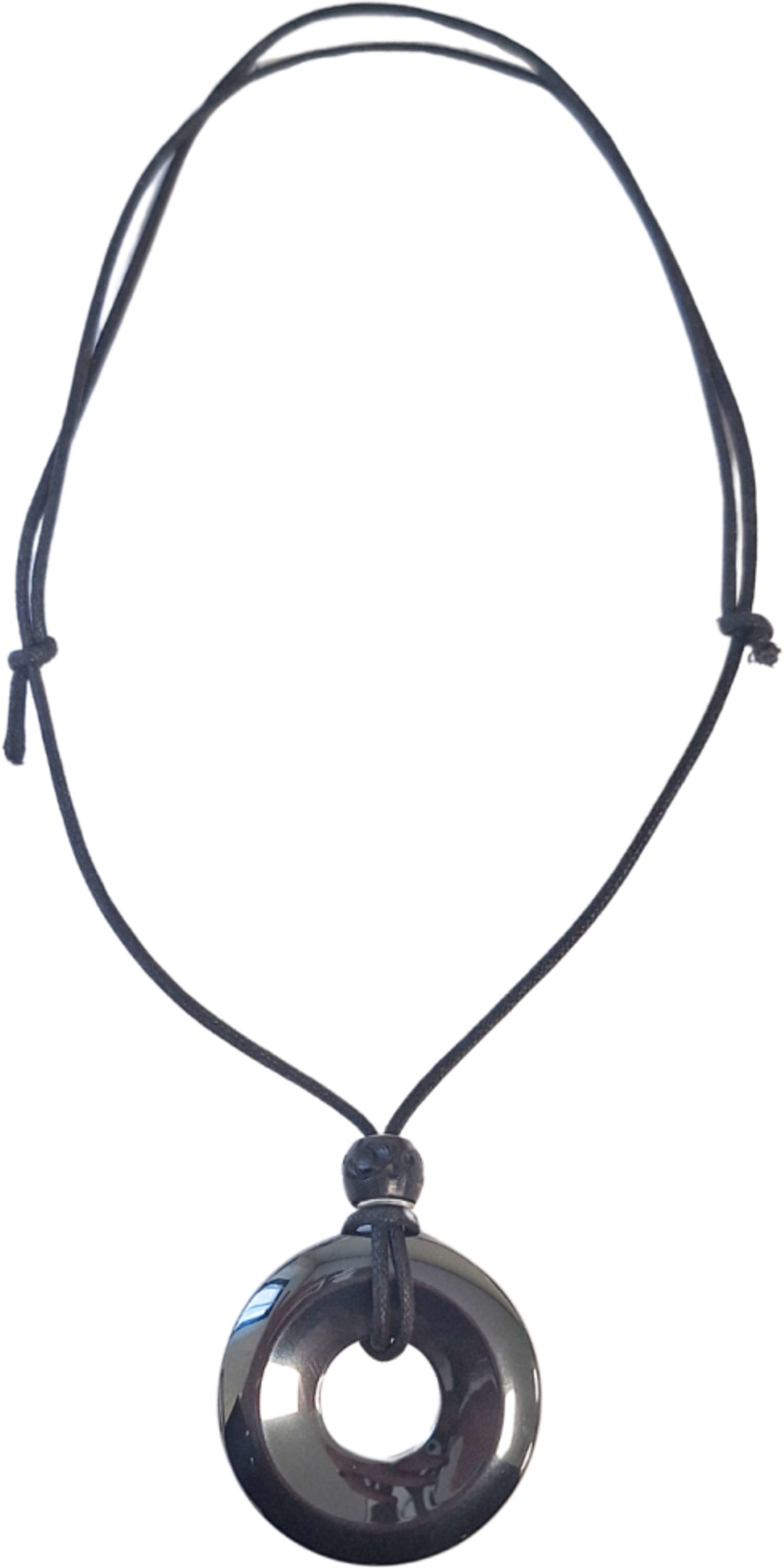 Hematit donut, 50 mm, halsband på vaxsnodd