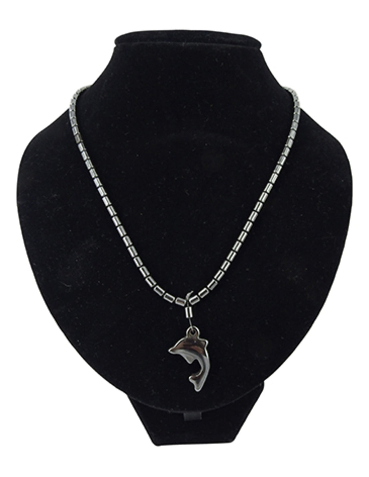 Hematit halsband med delfin, 40 cm