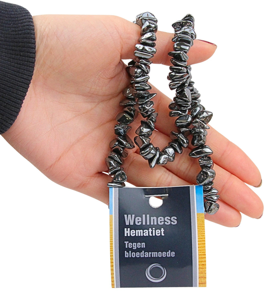 Hematit halsband med splitstenar på displaykort, 45 cm
