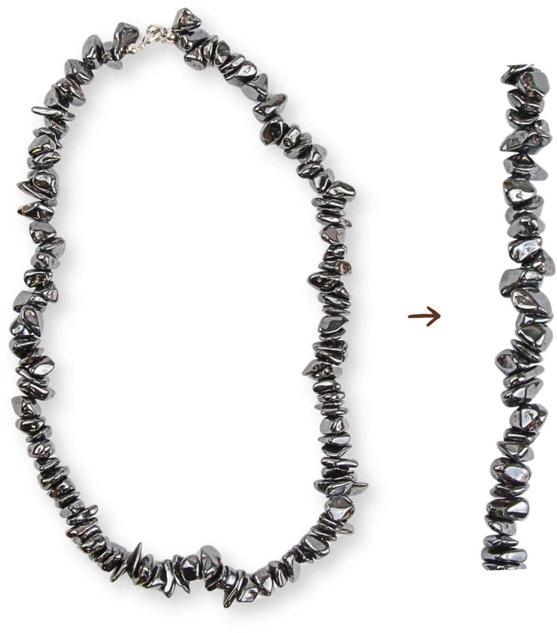 Hematit halsband med splitstenar, 5 till 10 mm