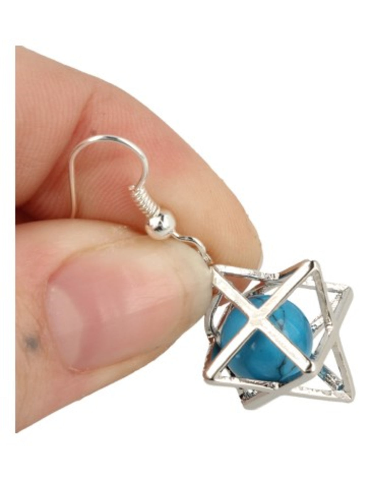 Howlit örhängen, blå (färgad) kula i merkabah-bur