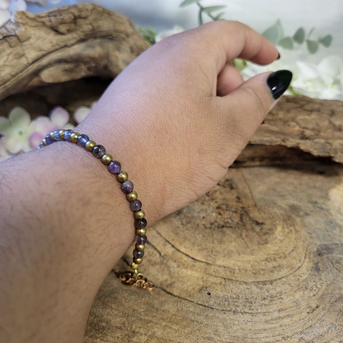 Ametist armband Ibiza Love, brons, justerbart 19 till 23 cm