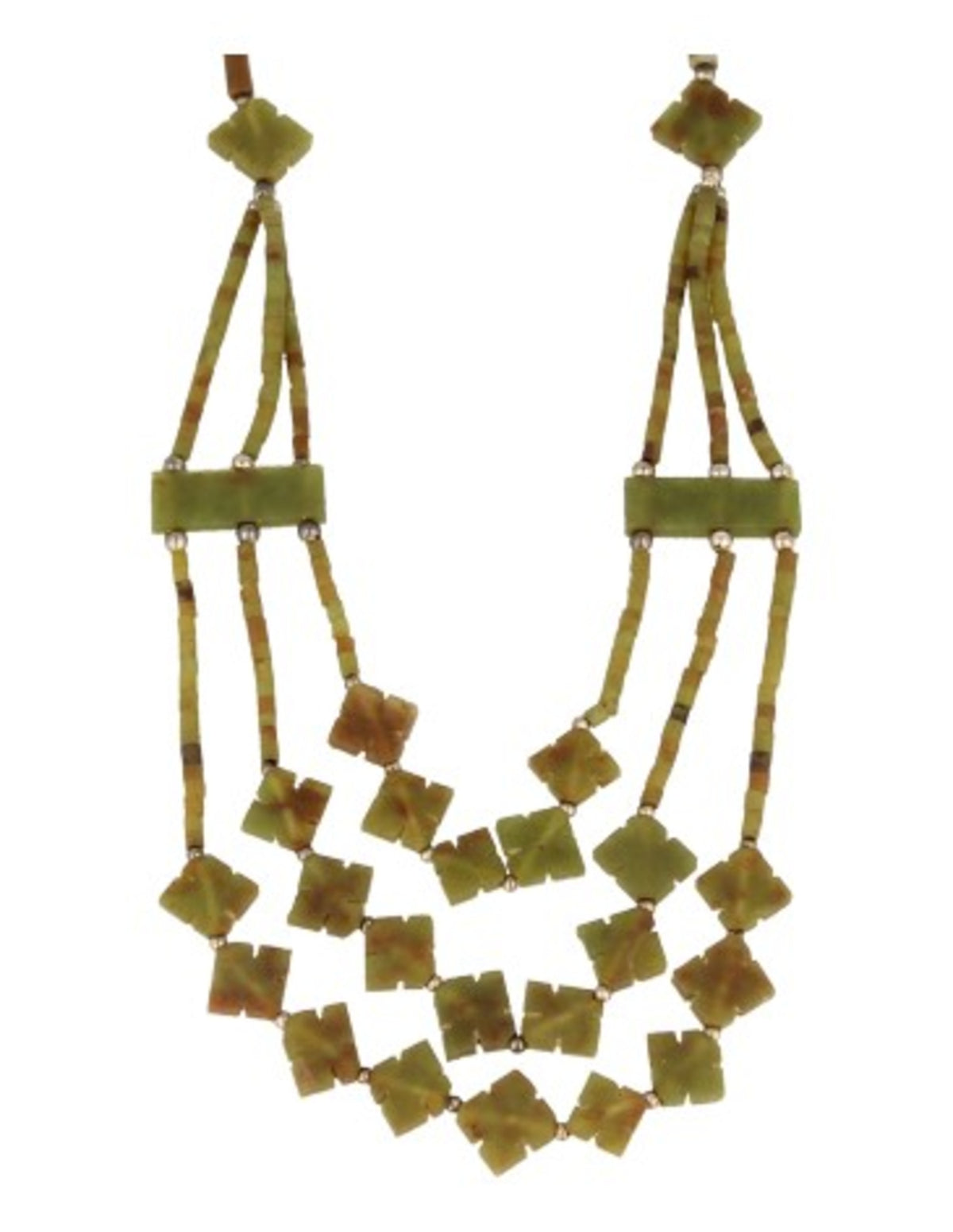 Jade halsband, bohemisk stil, tre rader, klöver, 46 cm