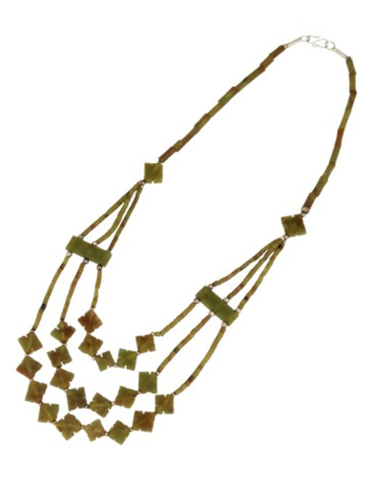 Jade halsband, bohemisk stil, tre rader, klöver, 46 cm