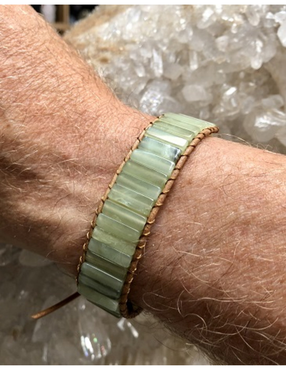Jade armband i läder, gipsystil, 20, 22 eller 25 cm