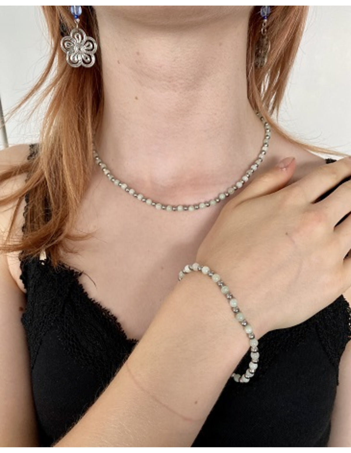Serpentin halsband med 4 mm pärlor, 45 cm, Ibiza-stil