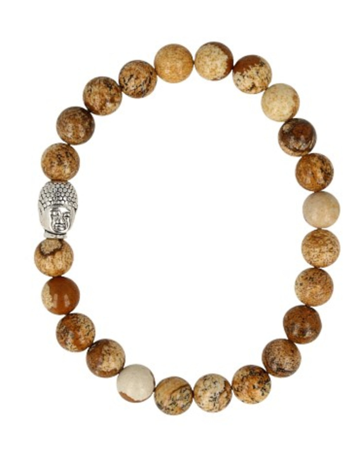 Landskapsjaspis armband för män, 8 mm, med buddhahuvud