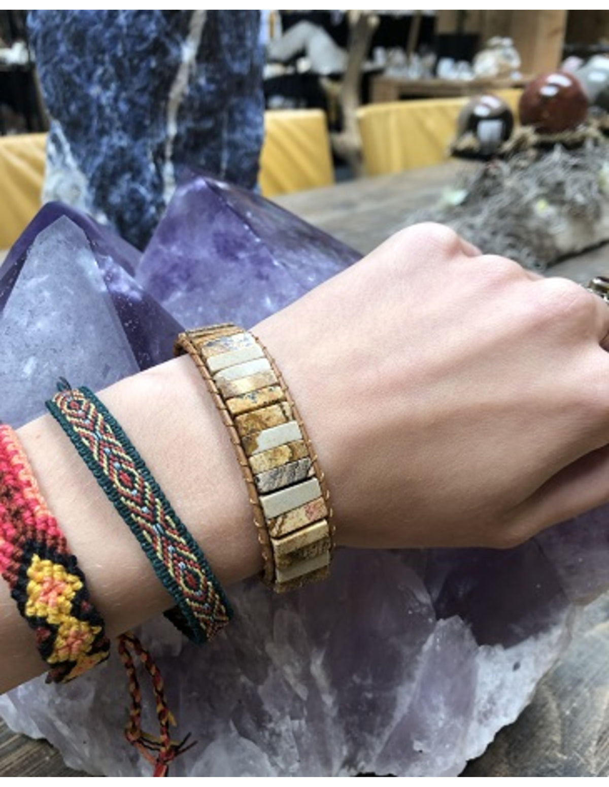 Landskapsjaspis armband i läder, gipsystil, 20, 22 eller 25 cm